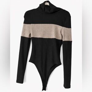SHEIN Black and Tan Colorblock Bodysuit